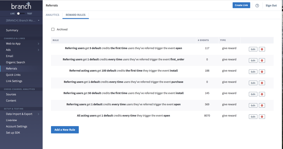 screenshot of Branch Metrics